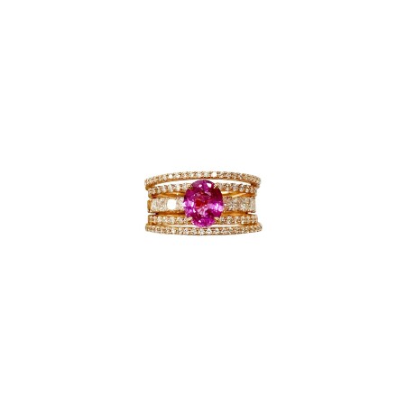 Bague Isabelle Barrier en or rose, diamants naturels et saphir rose, taille 52